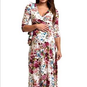 Pink Blush Maternity long white wrap dress
